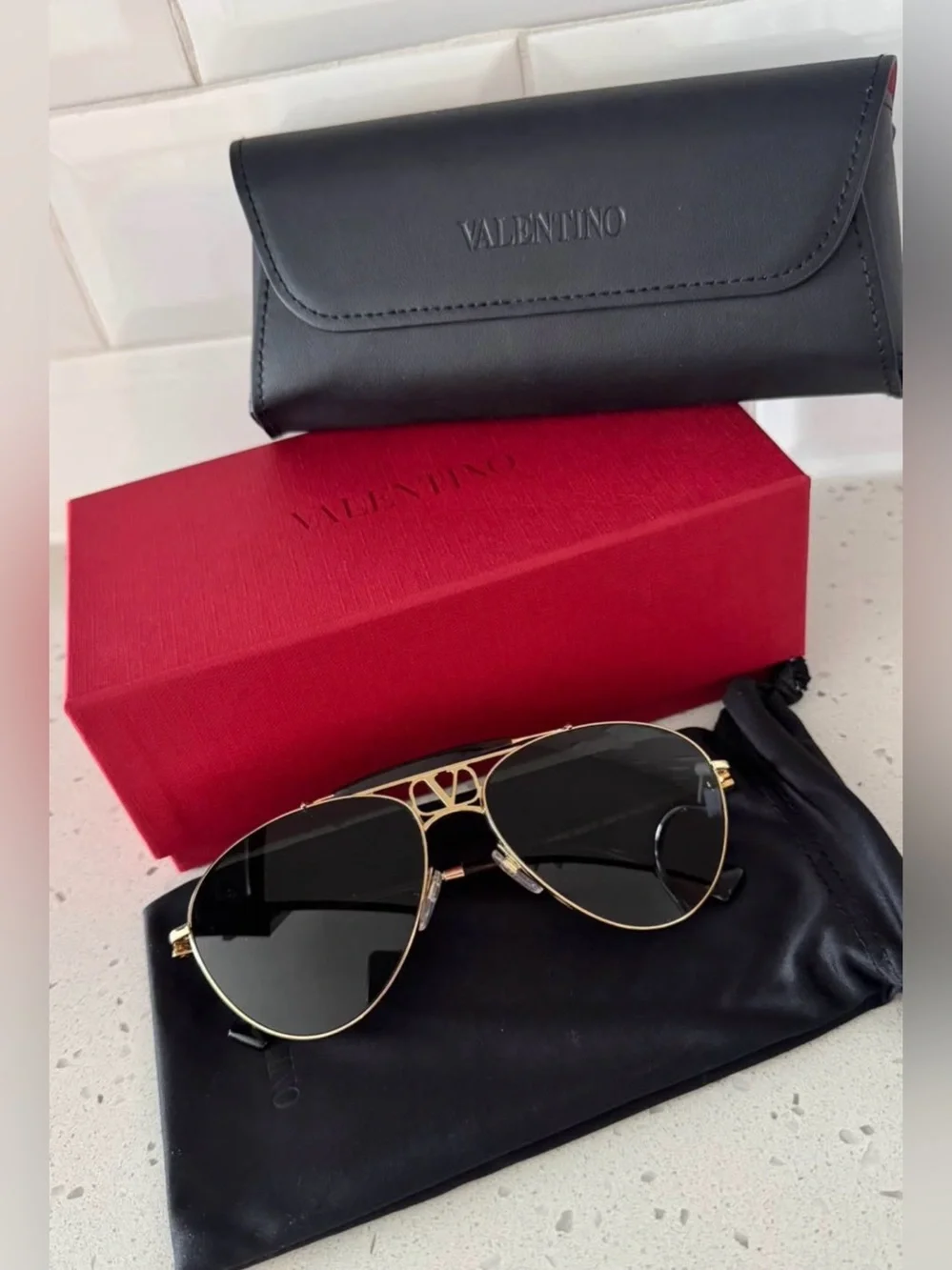 Valentino Gold Frame Sunglasses with Black Lenses